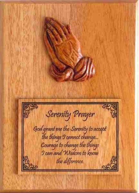 The Serenity Prayer: wood carving.